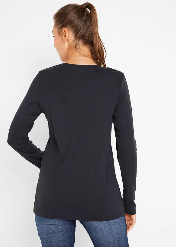 Langarmshirt aus reiner Baumwolle in schwarz von hinten (im Anschnitt) - bonprix