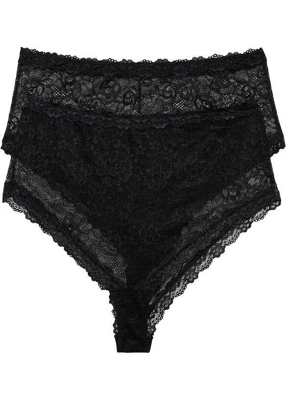 Taillenpanty (2er Pack) in schwarz von vorne - bonprix