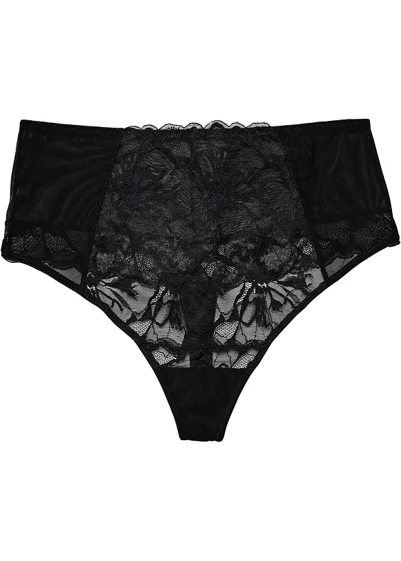 High Waist String aus Spitze in schwarz von vorne - bonprix