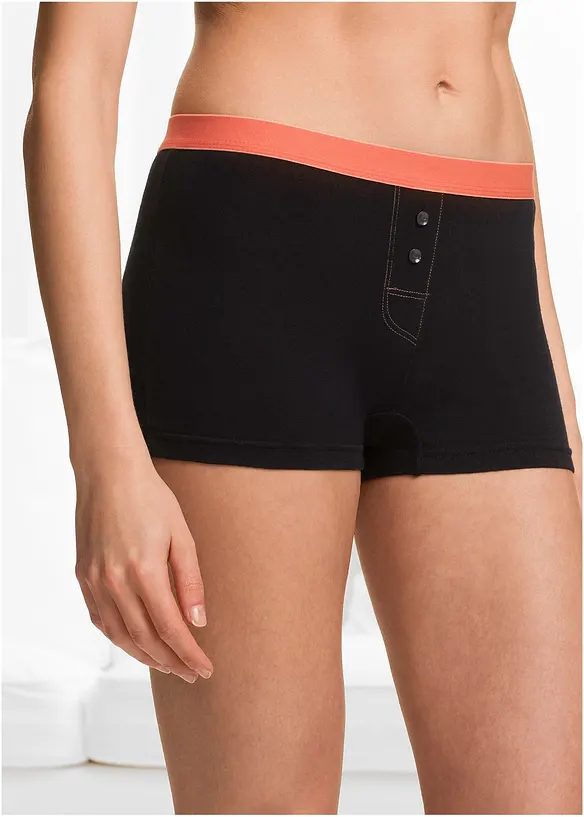 Damen Boxer mit weicher Baumwolle (4er Pack) in schwarz von vorne - bonprix