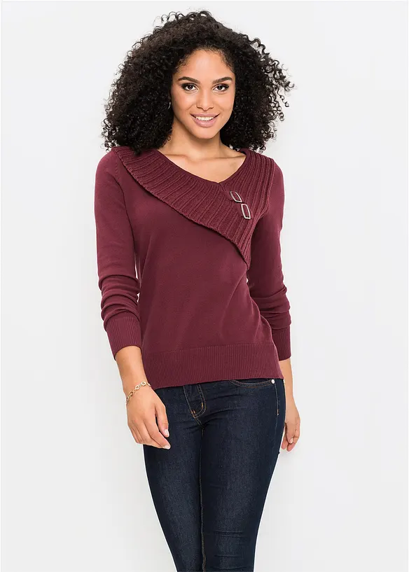 Feinstrickpullover aus Baumwoll-Mix in rot von vorne (im Anschnitt) - bonprix Feinstrickpullover aus Baumwoll-Mix in rot von vorne (im Anschnitt) - bonprix