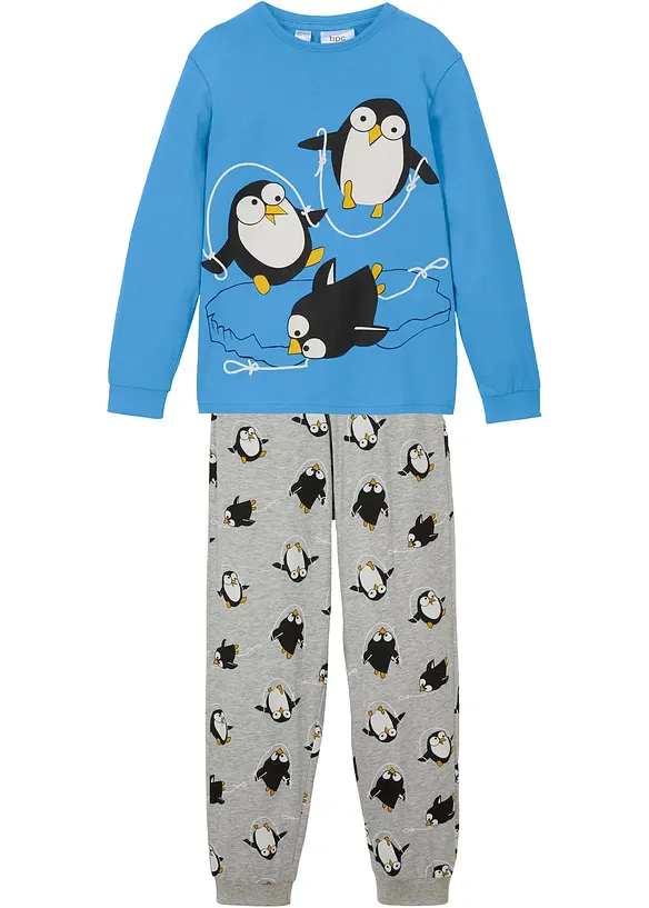 Pyjama mit weicher Baumwolle in blau von vorne - bonprix