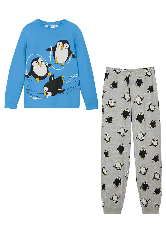 Pyjama mit weicher Baumwolle in blau von vorne - bonprix