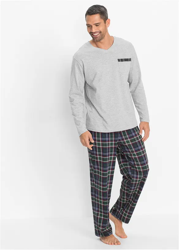 Pyjama mit Bio-Baumwolle und langen Ärmeln in weiß von vorne (Totalaufnahme) - bonprix