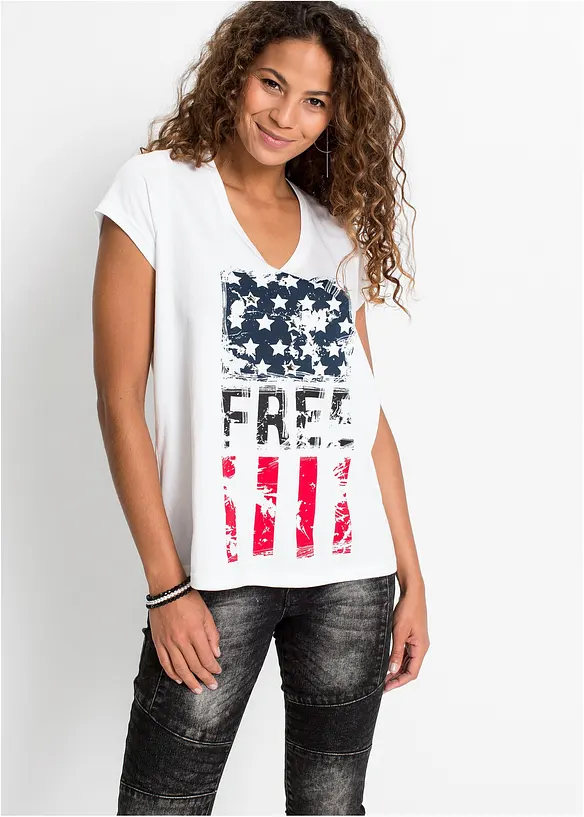 T-Shirt aus reiner Baumwolle in weiß von vorne (im Anschnitt) - bonprix T-Shirt aus reiner Baumwolle in weiß von vorne (im Anschnitt) - bonprix