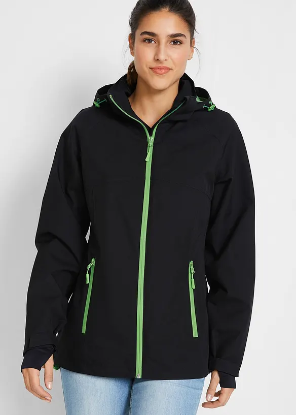 Wasserdichte Funktions-Jacke mit reflektierenden Details in schwarz von vorne (im Anschnitt) - bonprix