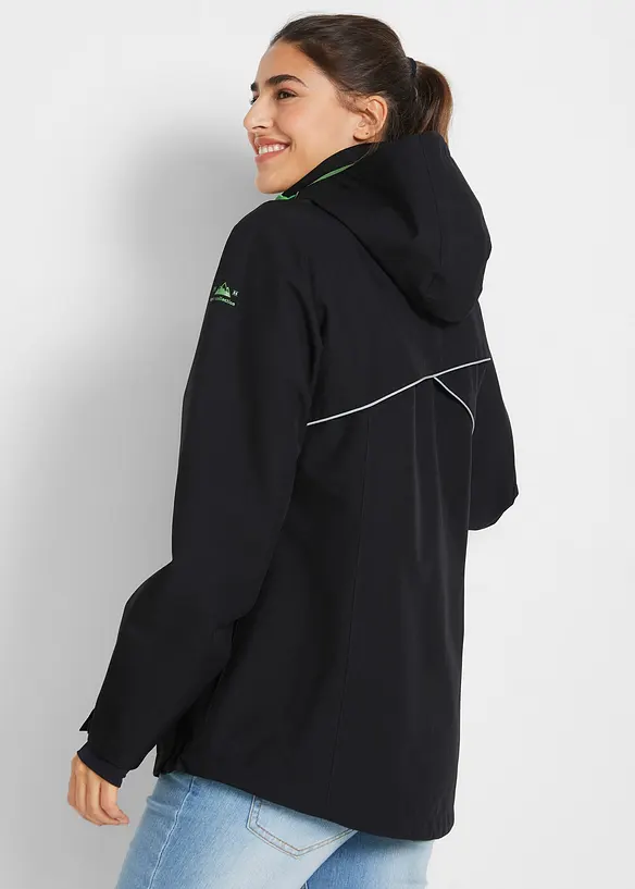 Wasserdichte Funktions-Jacke mit reflektierenden Details in schwarz von hinten (im Anschnitt) - bonprix
