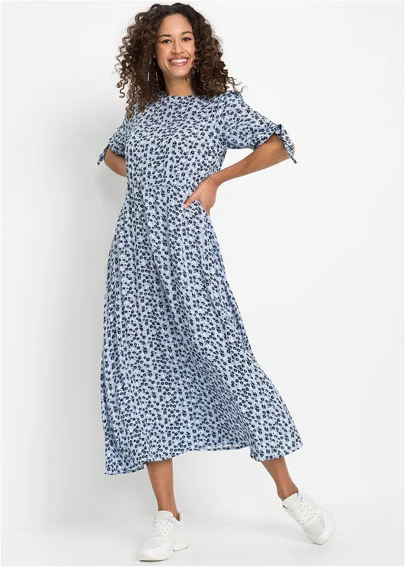 Midikleid aus reiner Viskose in blau von vorne (Totalaufnahme) - bonprix Midikleid aus reiner Viskose in blau von vorne (Totalaufnahme) - bonprix