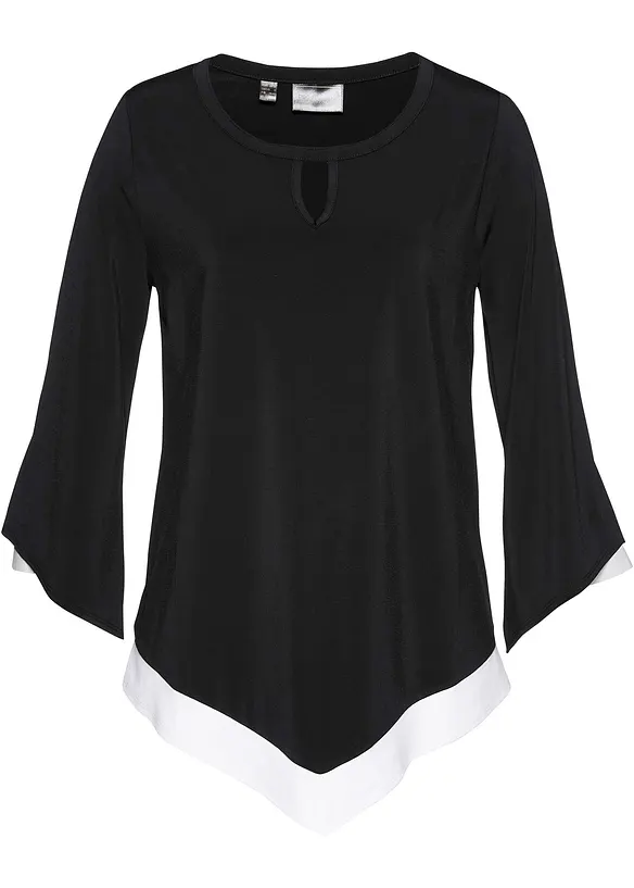 Shirt-Tunika mit Rundhalsausschnitt in schwarz von vorne - bpc selection