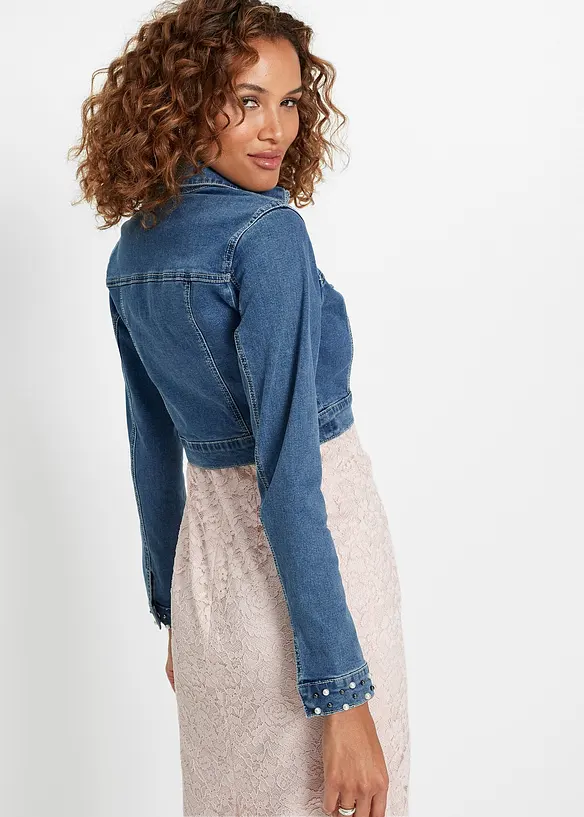 Jeans- Bolero mit Perlen in blau von hinten (im Anschnitt) - bonprix