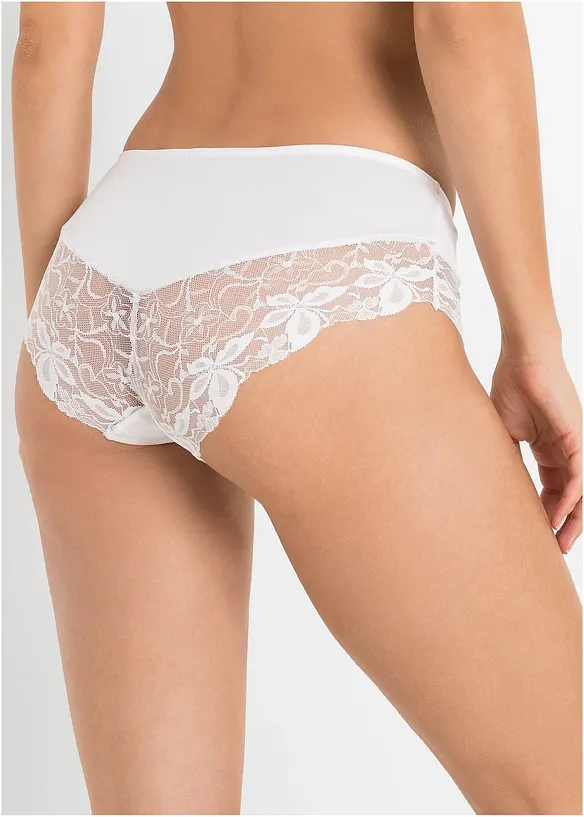 Panty mit feiner Spitze (2er Pack) in weiß von hinten - bonprix