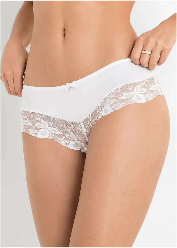 Panty mit feiner Spitze (2er Pack) in weiß von vorne - bonprix