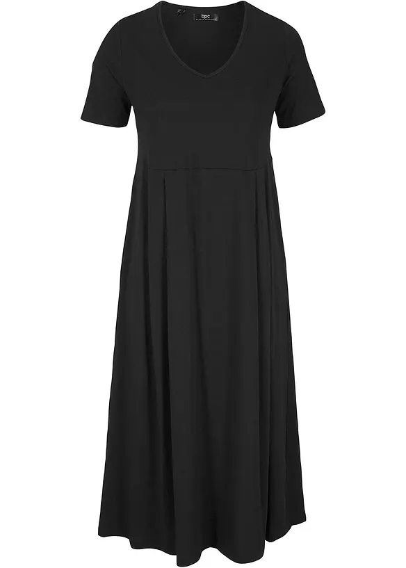 Baumwoll-Jerseykleid, Midilänge in schwarz von vorne - bonprix
