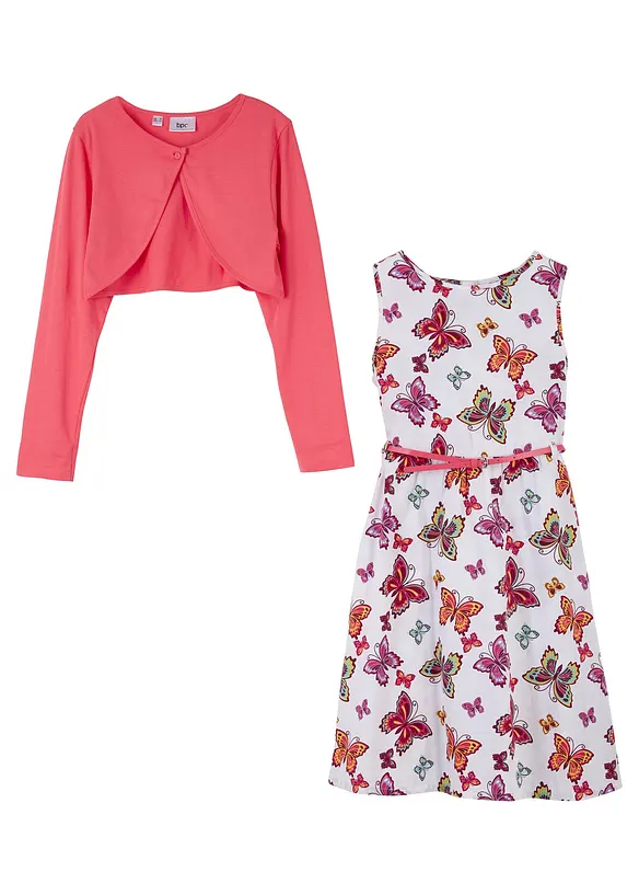 Kleid + Gürtel + Bolero (3-tlg. Set) in weiß - bonprix