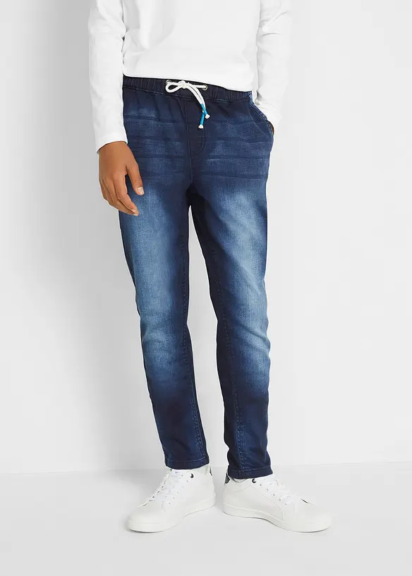 Regular Fit Schlupf-Sweat-Jeans, Straight in blau von vorne - bonprix