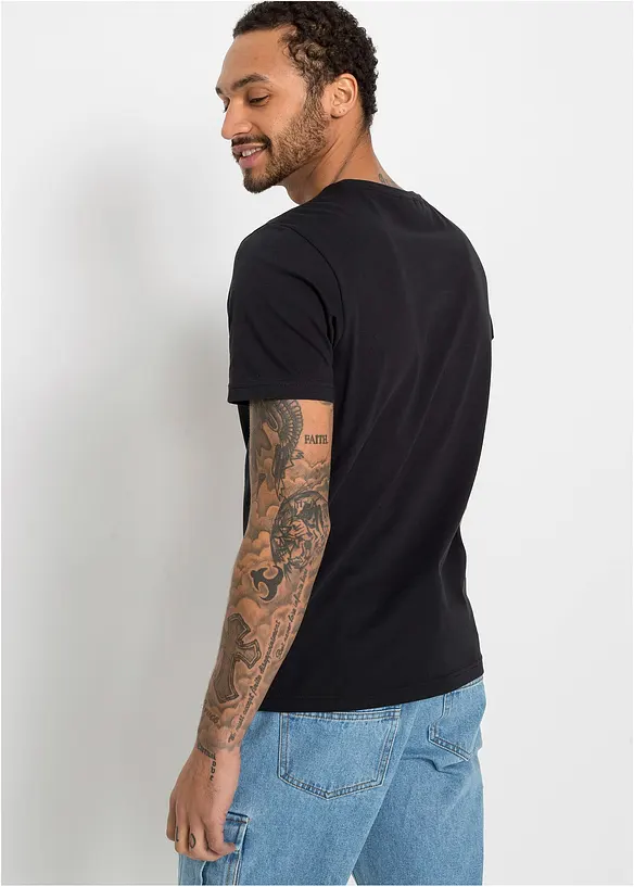 T-Shirt (2er Pack) in schwarz von hinten (im Anschnitt) - bonprix