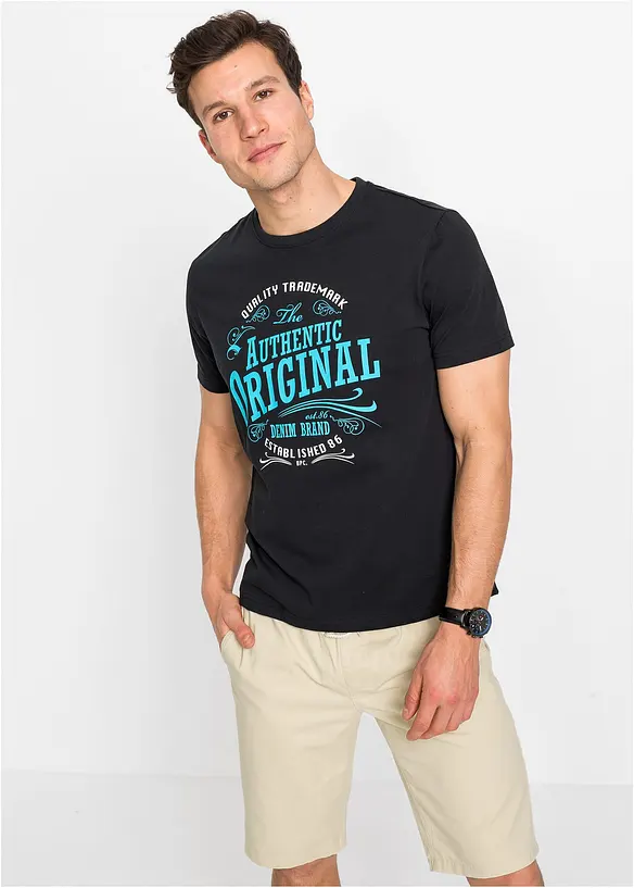 T-Shirt aus reiner Bio-Baumwolle (2er Pack) in schwarz von vorne (im Anschnitt) - bonprix
