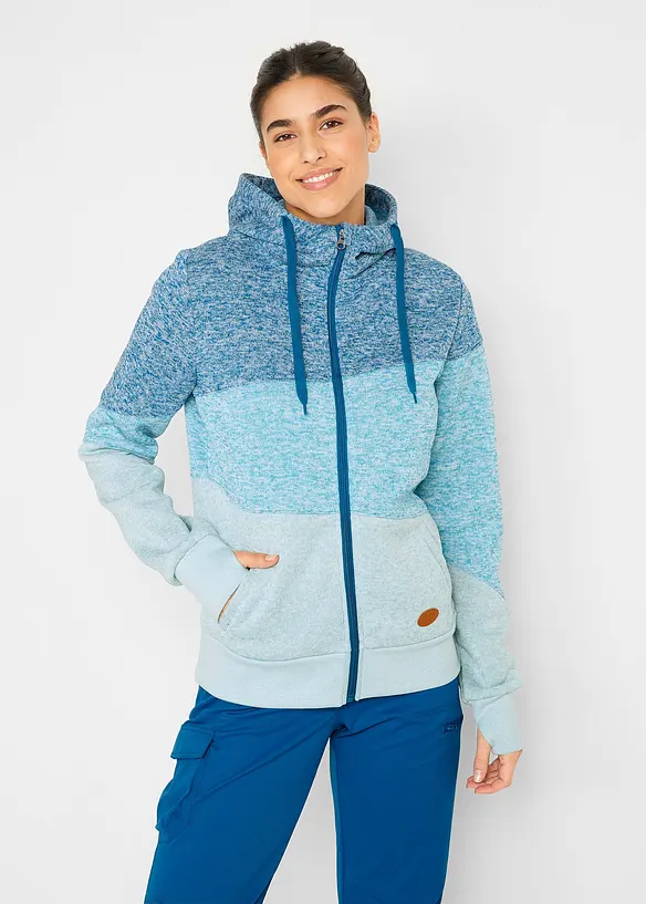 Kapuzen-Sweatjacke in blau von vorne (im Anschnitt) - bonprix