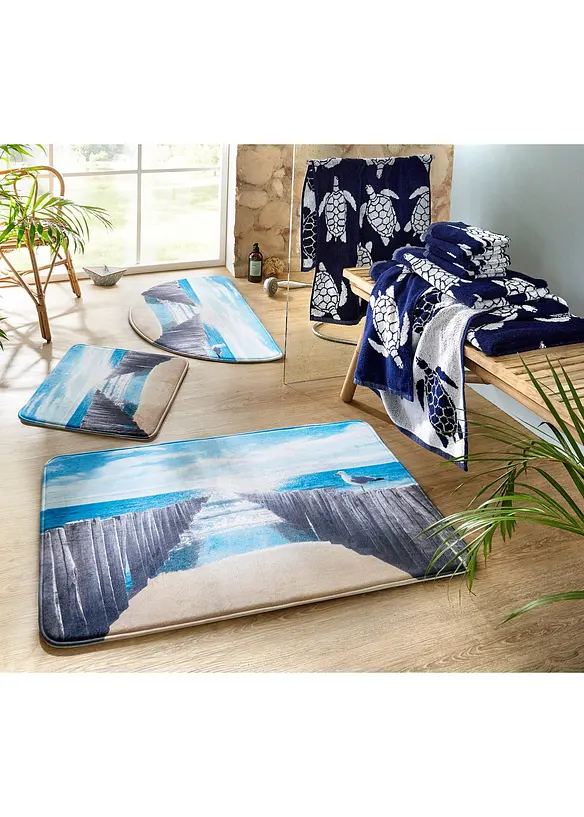 Baumwoll-Handtuch mit Schildkrötenmuster in blau (Ambiente) - bonprix