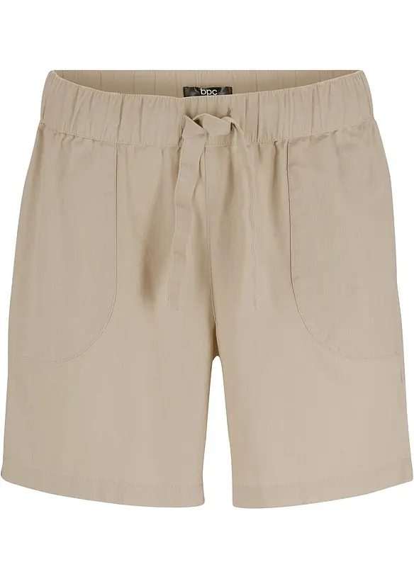 Paperbag-Shorts mit Leinen in beige von vorne - bpc bonprix collection