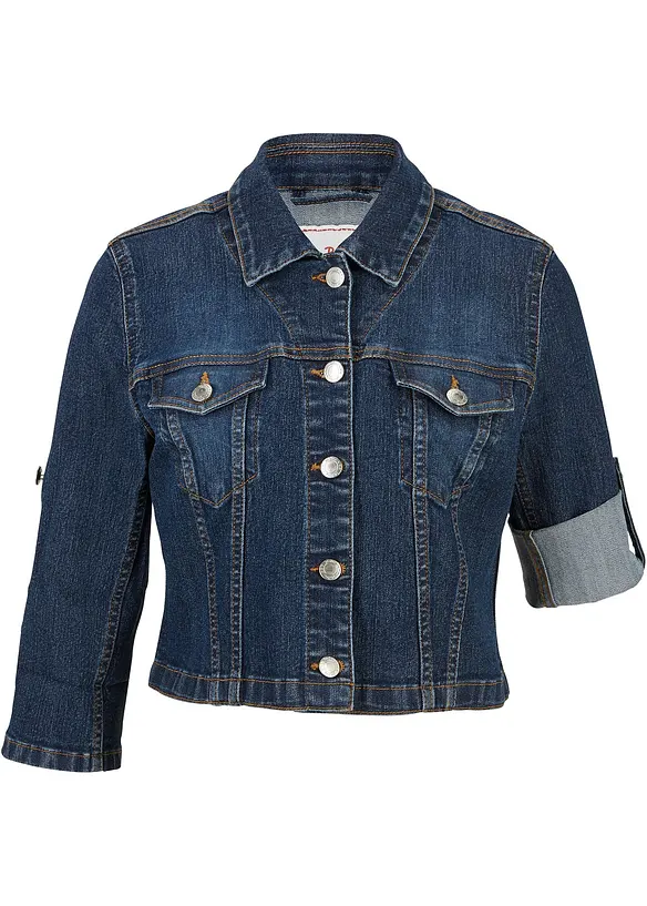 Kurze Jeansjacke mit 3/4 Ärmel in blau von vorne - bonprix