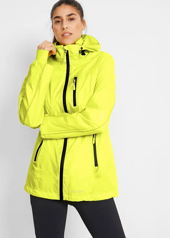 wasserabweisende, reflektierende Funktions-Jacke in gelb von vorne (im Anschnitt) - bonprix