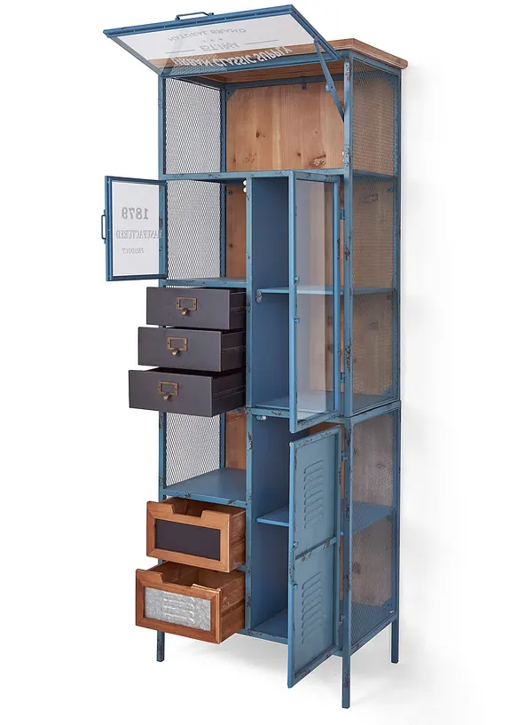 Vitrine in Spind-Optik in beige geöffnet - bonprix