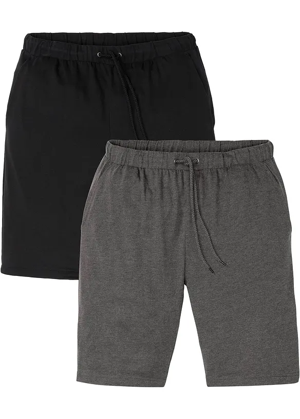 Leichte Shirt-Bermuda (2er Pack) in schwarz von vorne - bonprix
