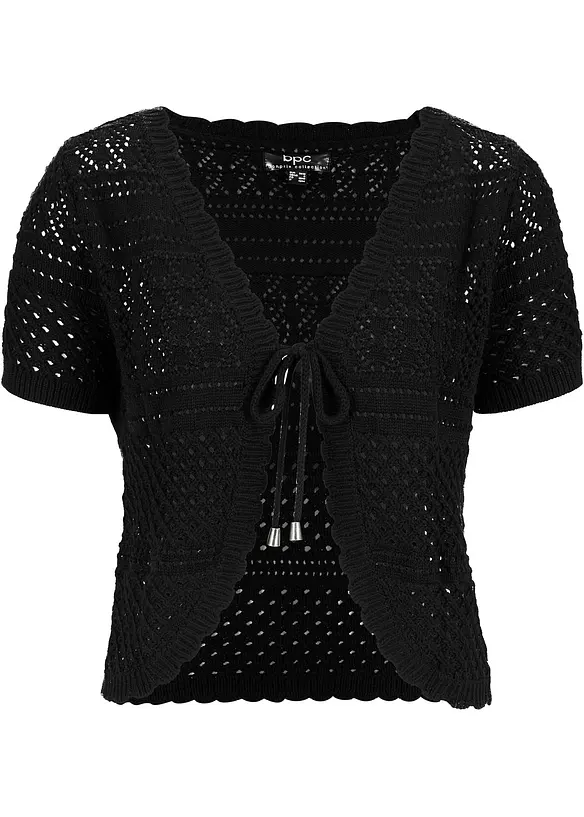 Kurzer Häkelbolero in schwarz von vorne - bonprix