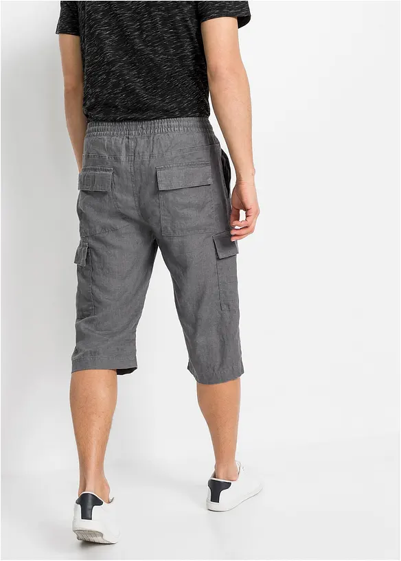 Regular Fit Cargo-Bermuda aus luftigem Leinen-Mix in grau von hinten - bonprix