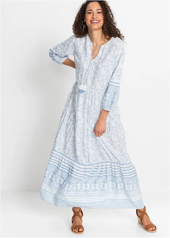 Maxikleid aus fließender Viskose in weiß von vorne (Totalaufnahme) - bonprix Maxikleid aus fließender Viskose in weiß von vorne (Totalaufnahme) - bonprix