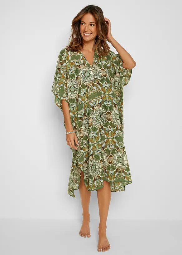 Strandtunika aus leichtem Chiffon in grün von vorne (Totalaufnahme) - bonprix Strandtunika aus leichtem Chiffon in grün von vorne (Totalaufnahme) - bonprix