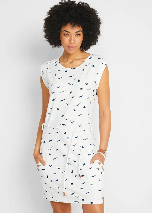 Shirtkleid mit Flügelärmeln und Druck in weiß von vorne (Totalaufnahme) - bonprix