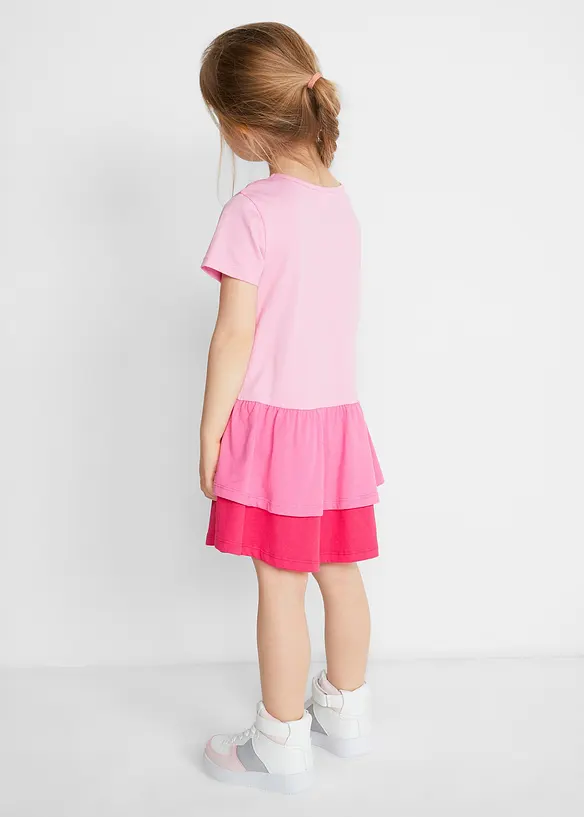 Shirtkleid und Puppenkleid (2-tlg.) aus reiner Bio-Baumwolle in rosa von hinten (Totalaufnahme) - bonprix