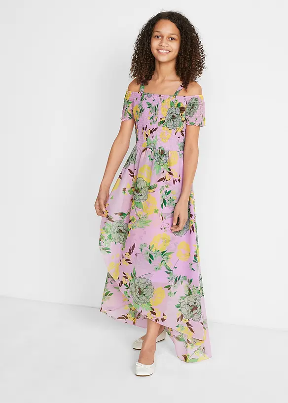 Carmen-Kleid in lila von vorne (Totalaufnahme) - bonprix