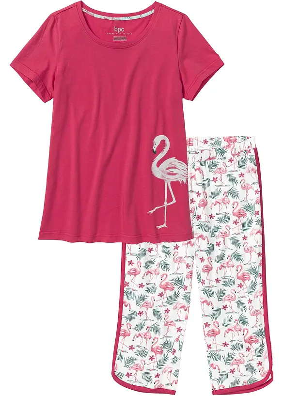 Capri Pyjama aus reiner Baumwolle in rot von vorne - bonprix