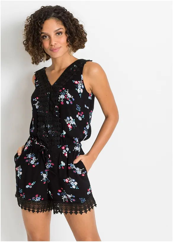 Jumpsuit aus Viskose in schwarz von vorne (Totalaufnahme) - bonprix