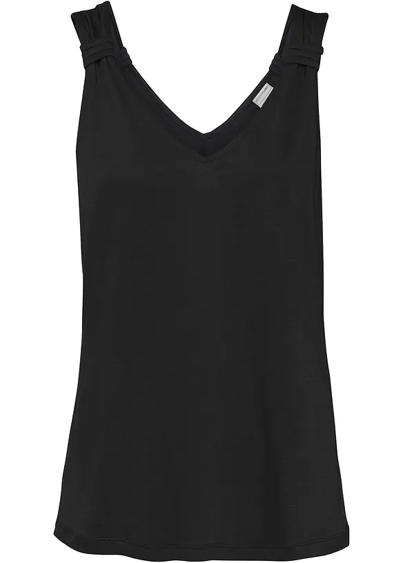 Jersey-Top in schwarz von vorne - bonprix