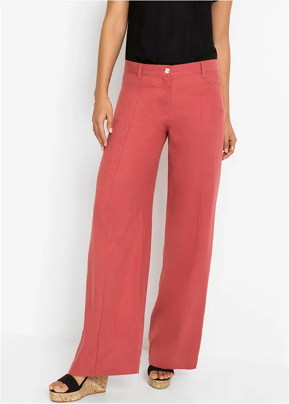 Palazzo-Hose aus luftigem Leinen-Mix in rosa von vorne - bonprix