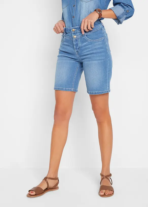 Jeans-Bermuda Slim Fit Mid Waist in blau von vorne - bonprix