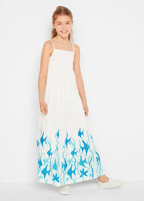 Maxikleid aus fließender Viskose in weiß von vorne (Totalaufnahme) - bonprix