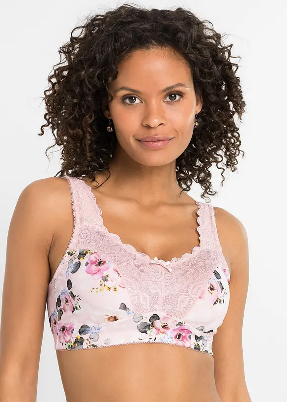 Minimizer-BH ohne Bügel mit gepolsterten Trägern in rosa von vorne (im Anschnitt) - bonprix