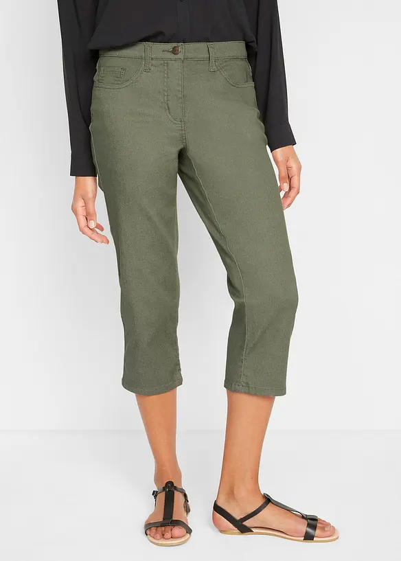3/4 Jeans mit Bequembund aus Baumwoll-Mix in grün von vorne - bonprix