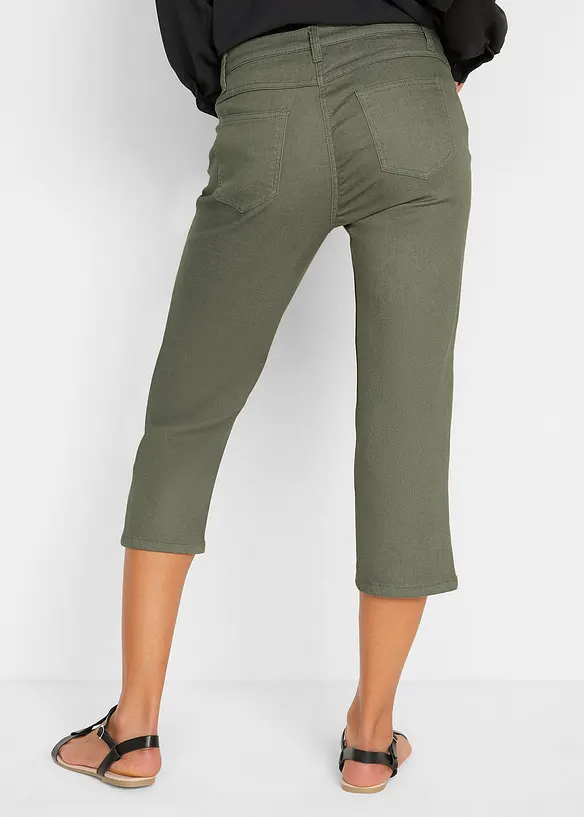 3/4 Jeans mit Bequembund aus Baumwoll-Mix in grün von hinten - bonprix