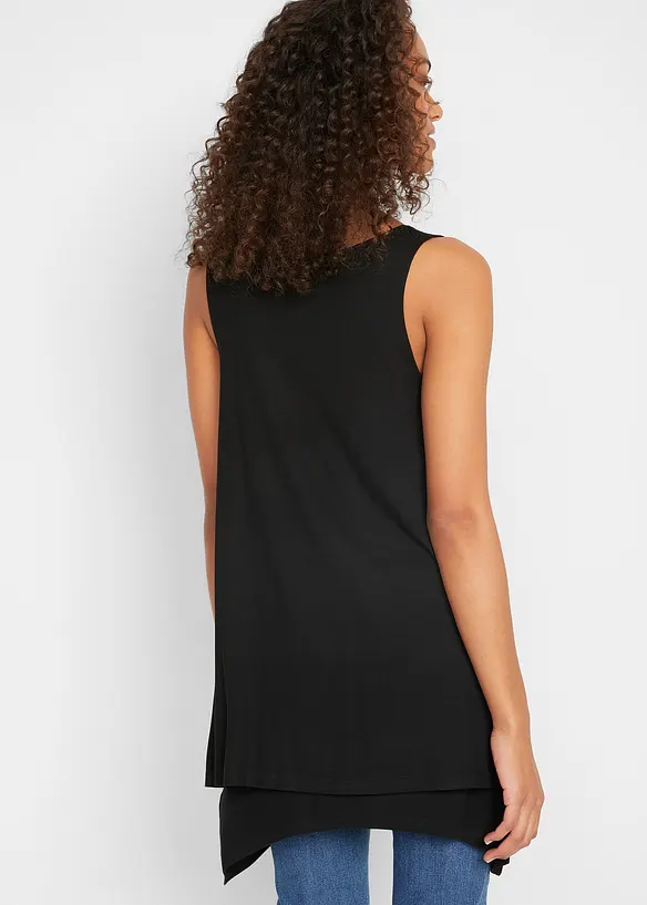 Doppellagiges Long-Top aus Viskose-Mix in schwarz von hinten (im Anschnitt) - bonprix