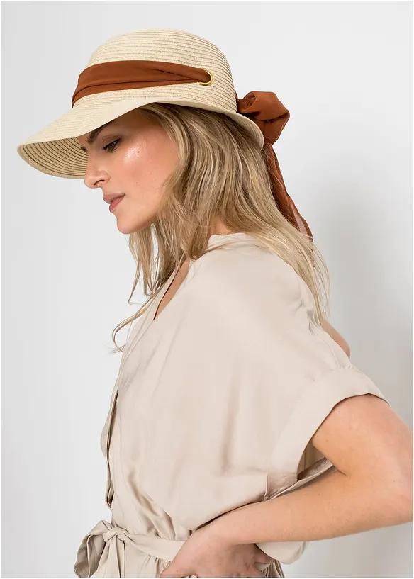 Sonnenhut mit Schleife in beige von vorne (im Anschnitt) - bonprix