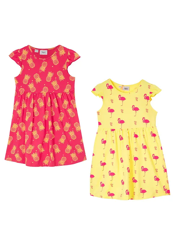 Jerseykleid aus reiner Bio-Baumwolle (2er Pack) in gelb - bonprix
