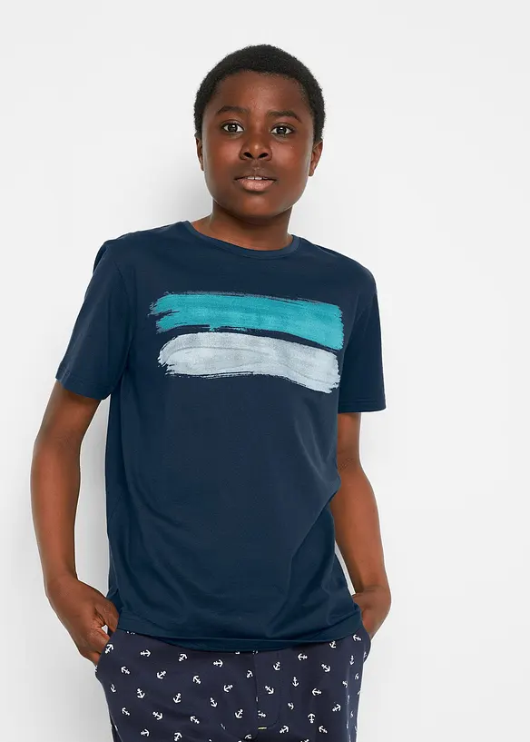 T-Shirt in modischen Farben in blau von vorne (im Anschnitt) - bonprix
