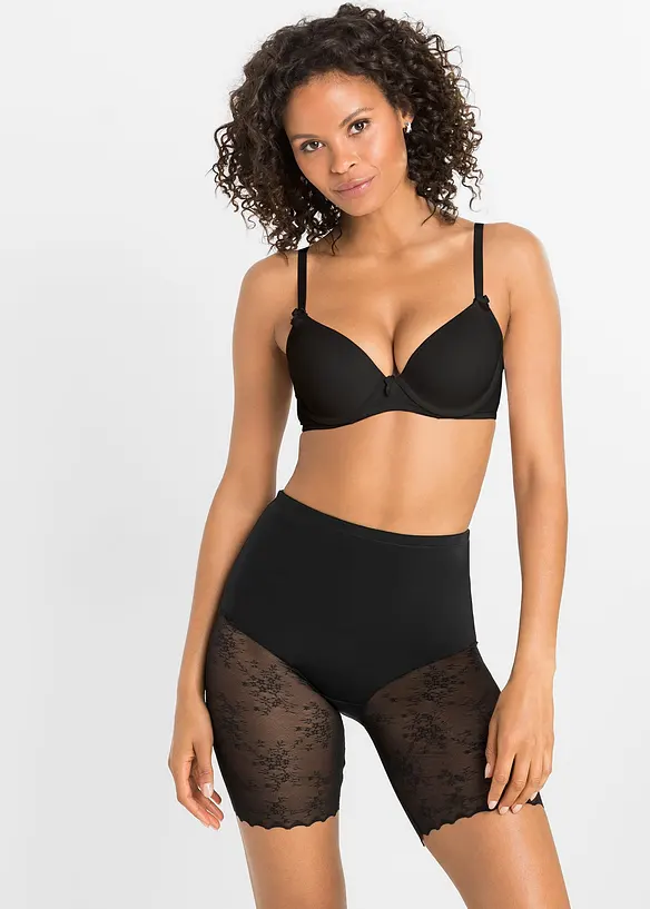 Medium Shape-Radlerhose mit Spitze in schwarz von vorne (Totalaufnahme) - bonprix