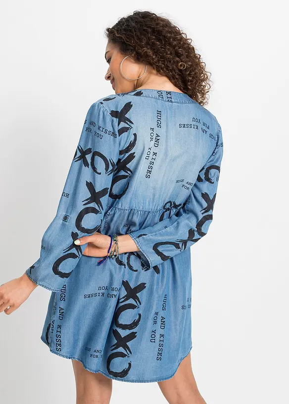 Kleid aus fließendem Lyocell in blau von hinten (Totalaufnahme) - bonprix Kleid aus fließendem Lyocell in blau von hinten (Totalaufnahme) - bonprix